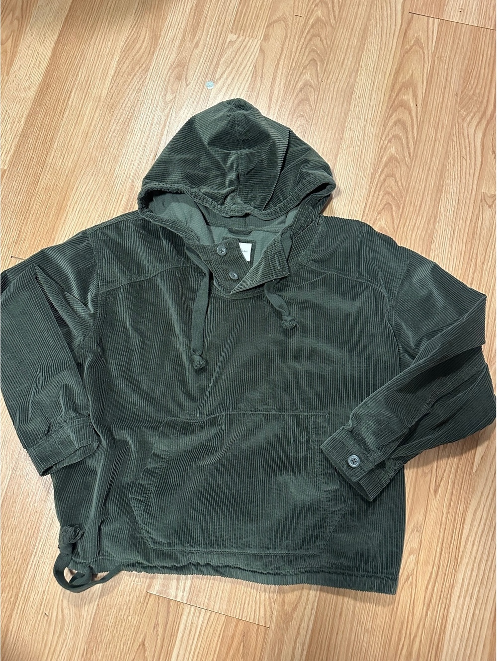American Eagle women’s Green Corduroy Hooded Pullover Jacket Size Large